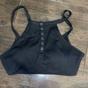 Aerie Ribbed High Neck Button Up Bikini Top